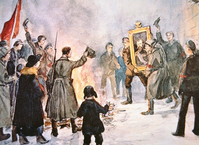 Ivan_Alexeyevich_Vladimirov_-Bolshevik_soldiers_about_to_burn_a_portrait_of_the_Tsar_during_the_1917_Russian-_(MeisterDrucke-1412612)-693474683(1)