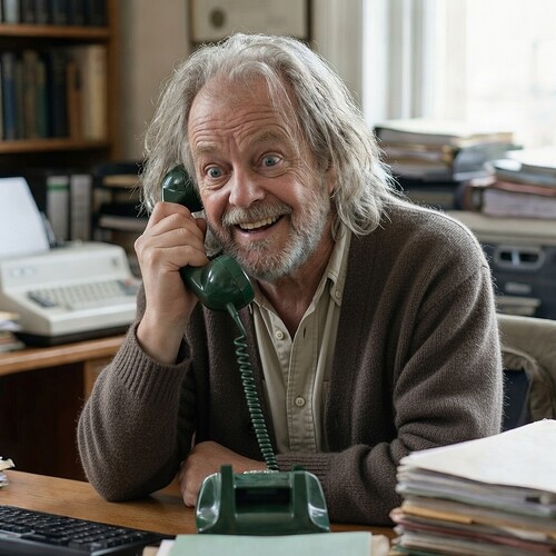 Werner mit beigen Hemd und brauner Strickjacke